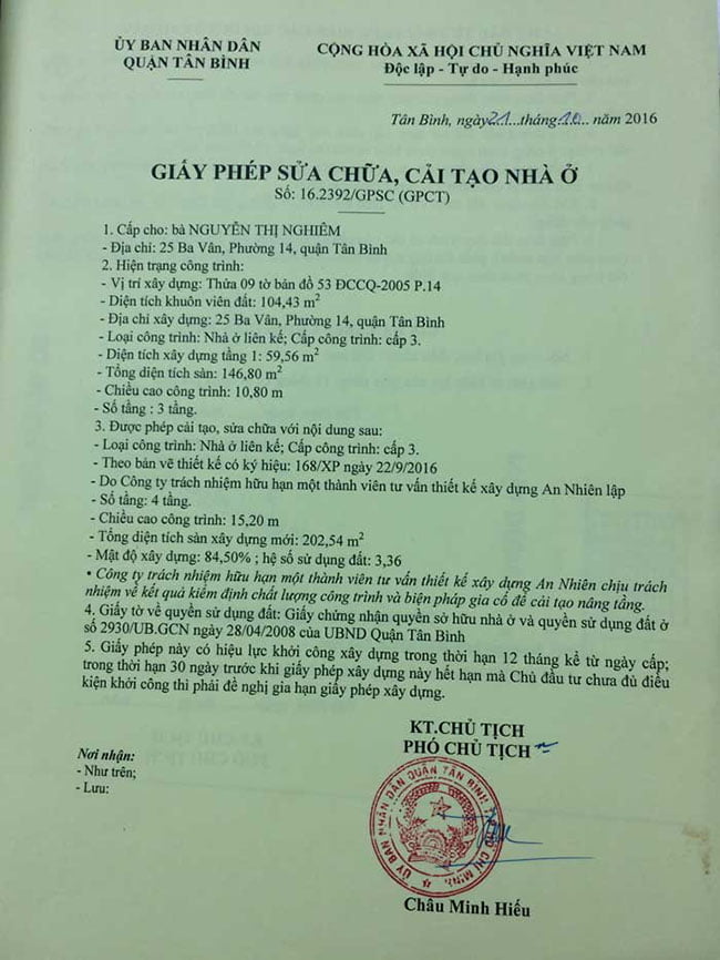 Giấy phép sửa chữa cải tạo nhà ở
