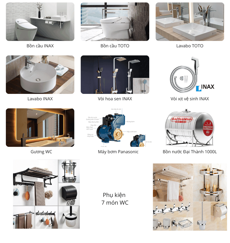 Hình ảnh minh họa thiết bị vệ sinh được sử dụng trong quá trình xây nhà trọn gói
