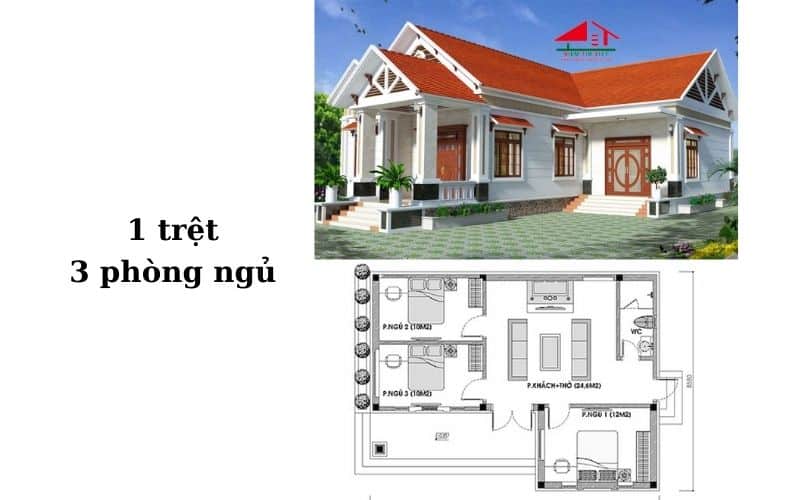 Mẫu nhà 1 tầng 3 phòng ngủ 