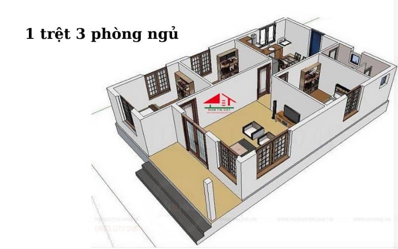 Mẫu nhà 1 tầng 3 phòng ngủ 