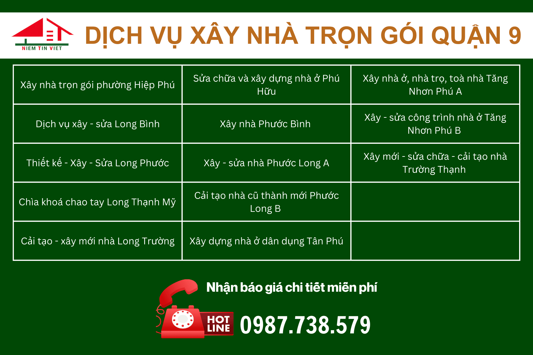 Khu vực có dịch vụ xây nhà trọn gói quận 9