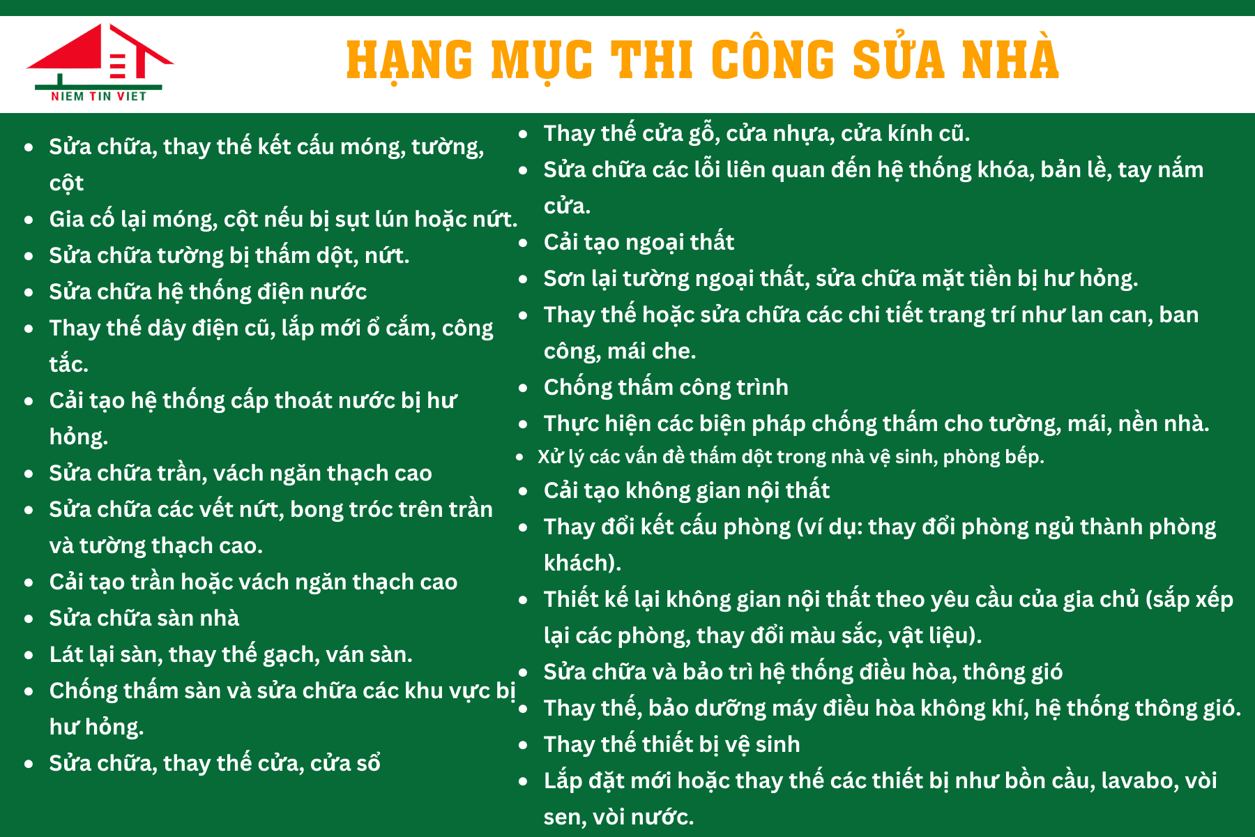 Hạng mục sửa nhà trọn gói
