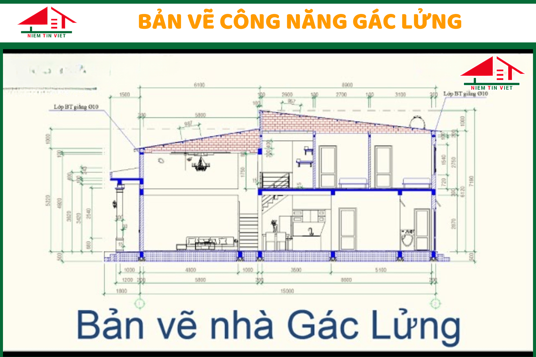 Xây nhà gác lửng 100 triệu - bản vẽ công năng 1