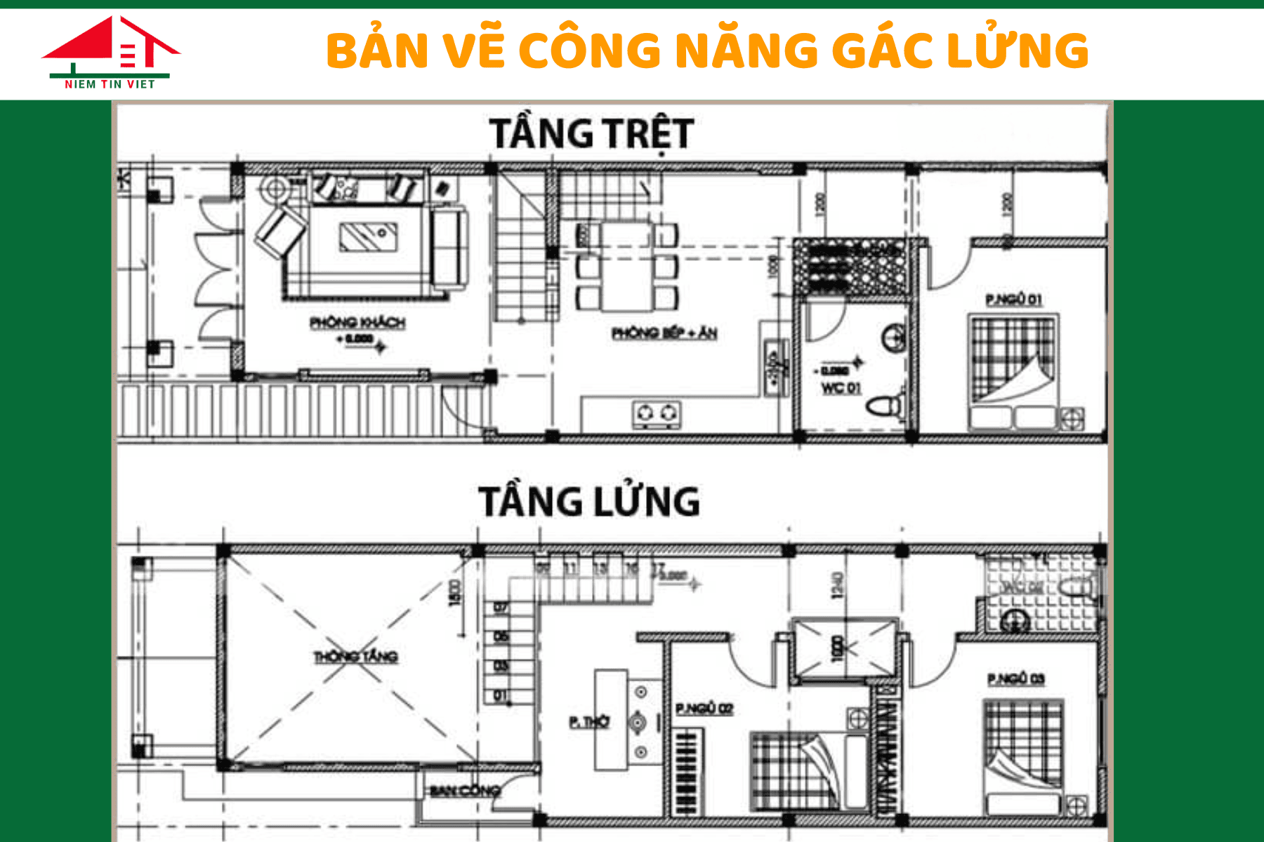 Xây nhà gác lửng 100 triệu - bản vẽ công năng 3