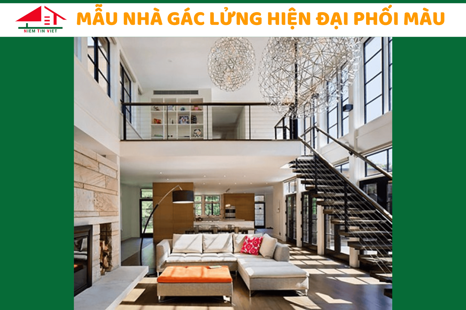 Xây nhà gác lửng 100 triệu - hiện đại phối màu