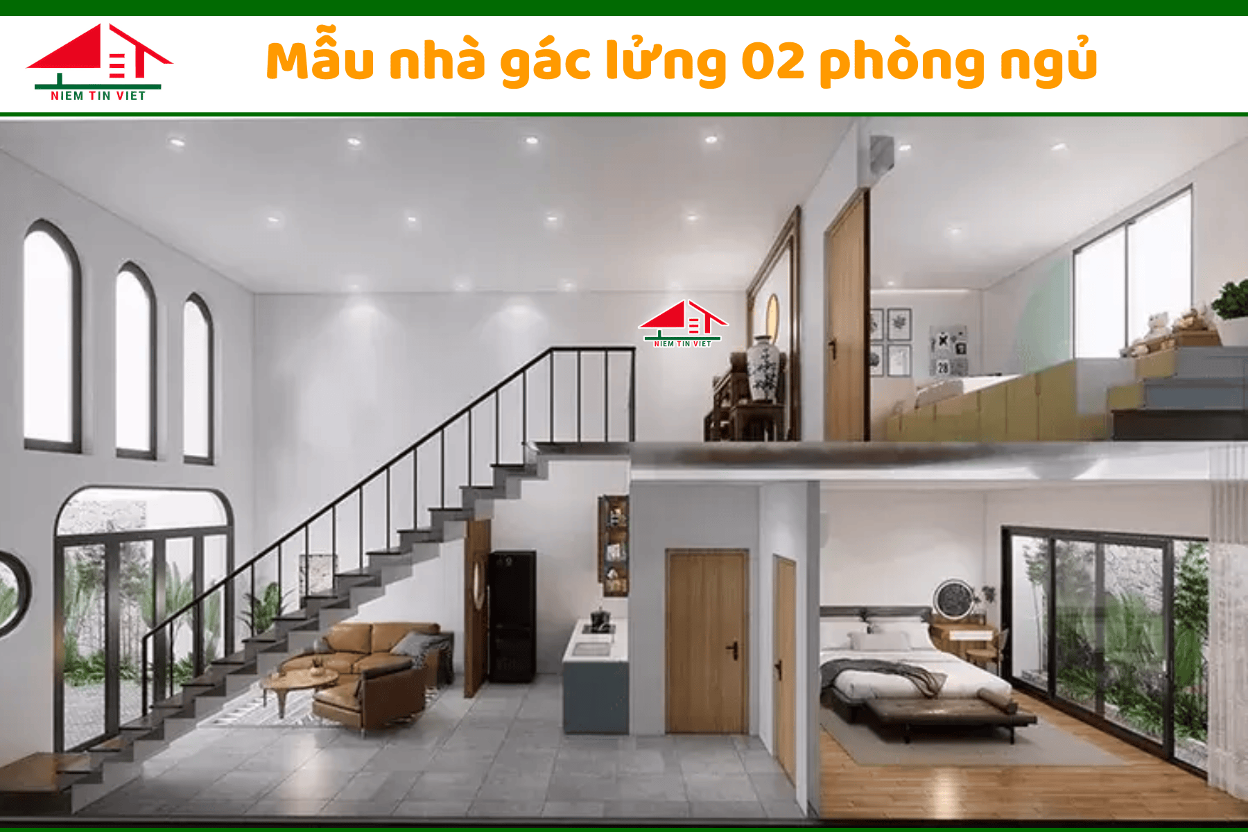 Xây nhà gác lửng 2 phòng ngủ