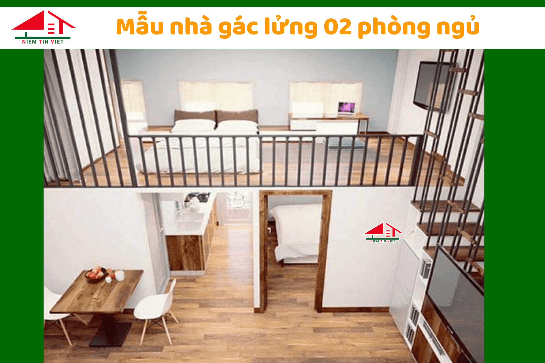 Xây nhà gác lửng 2 phòng ngủ