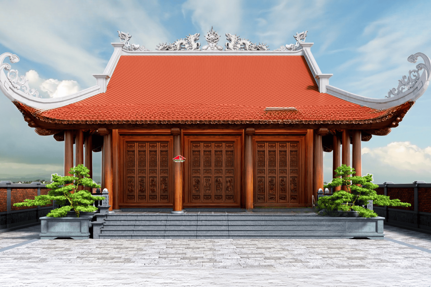 Nhà 3 gian ngói đỏ - xây nhà kiểu cổ xưa
