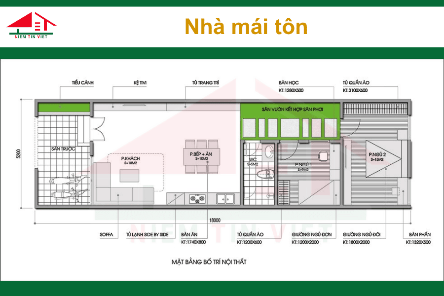 Xây nhà 1 tầng 60m2 hết bao nhiêu tiền - Nhà mái tôn