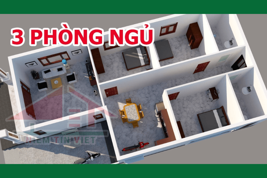 Xây nhà 400 triệu ở nông thôn - 3 phòng ngủ