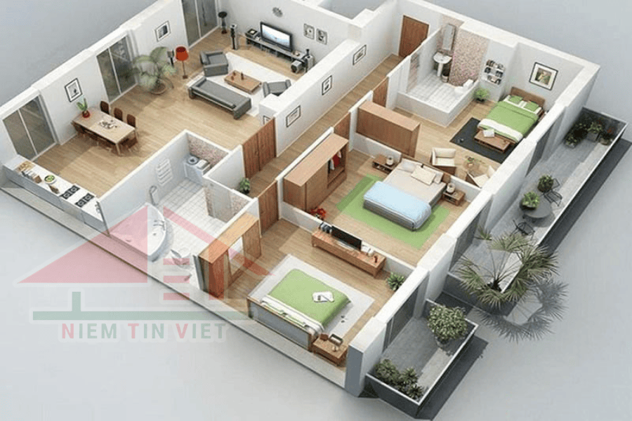Xây nhà 400 triệu ở nông thôn - 3 phòng ngủ
