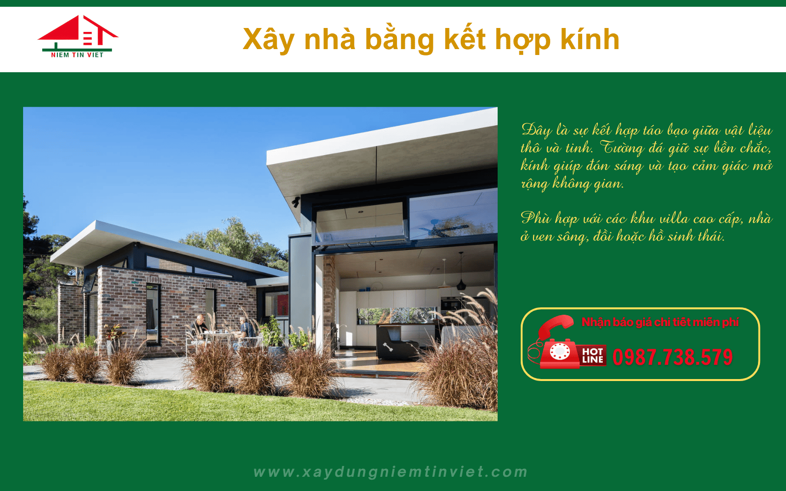 Xây nhà bằng đá - kết hợp kính