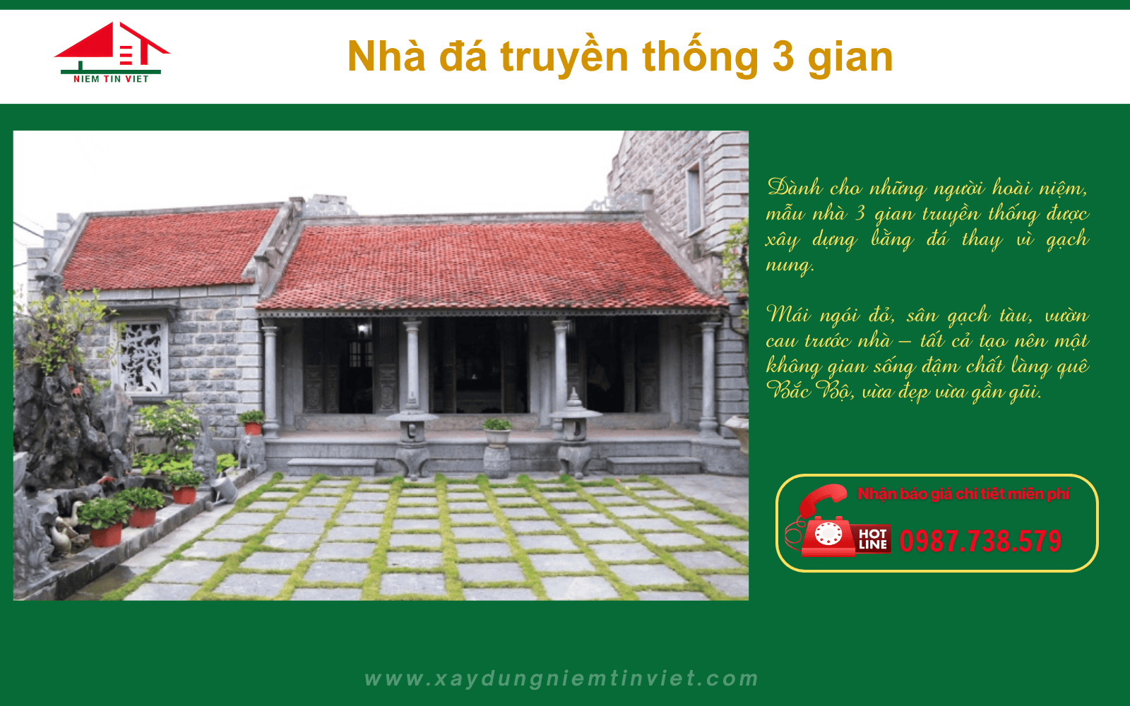 Xây nhà bằng đá - nhà ba gian