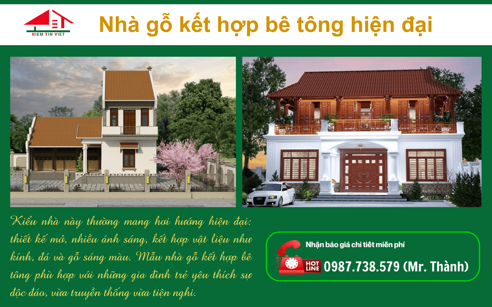 Xây nhà gỗ - kết hợp bê tông hiện đại 