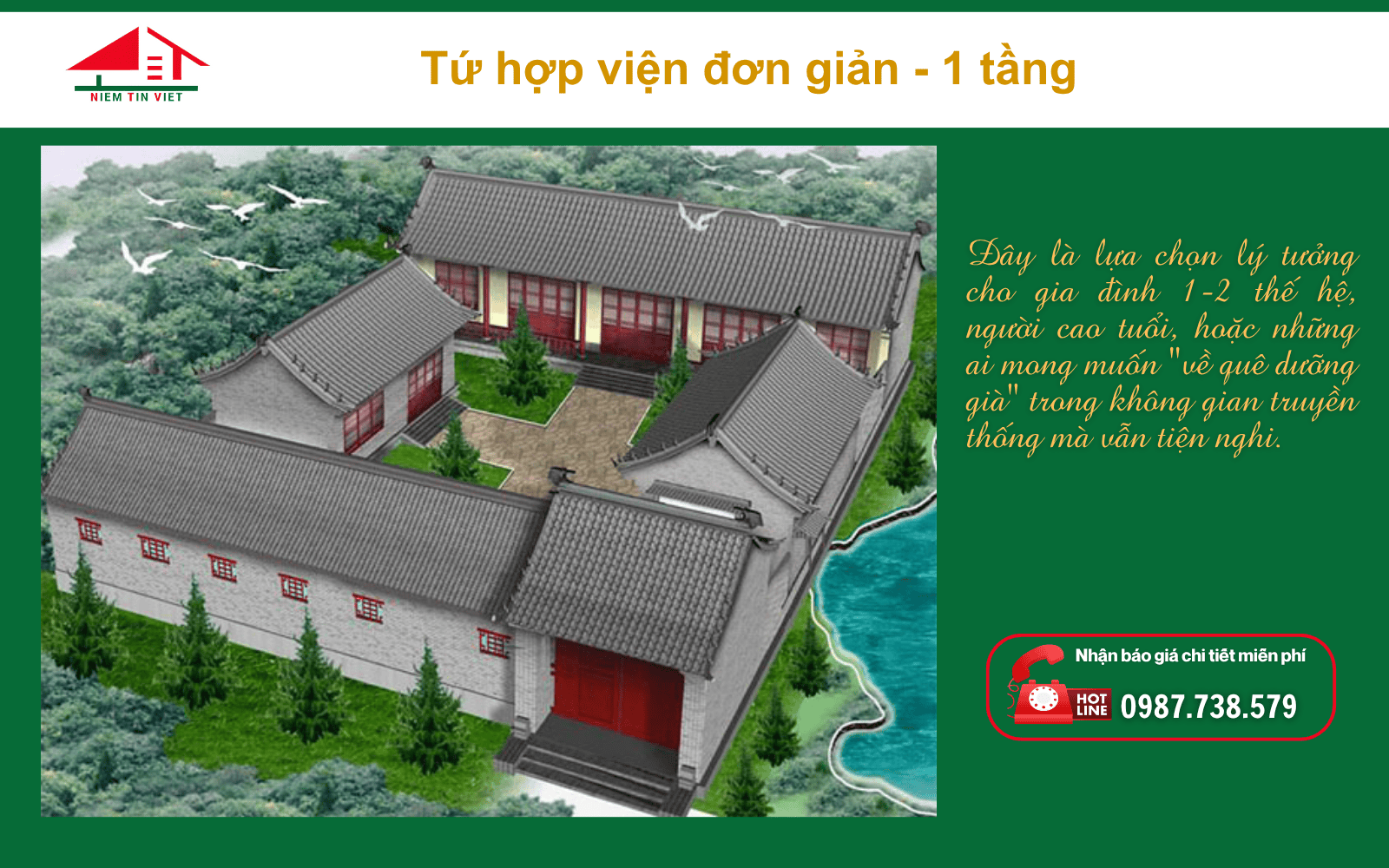 Xây nhà tứ hợp viện hiện đại - 1 tầng