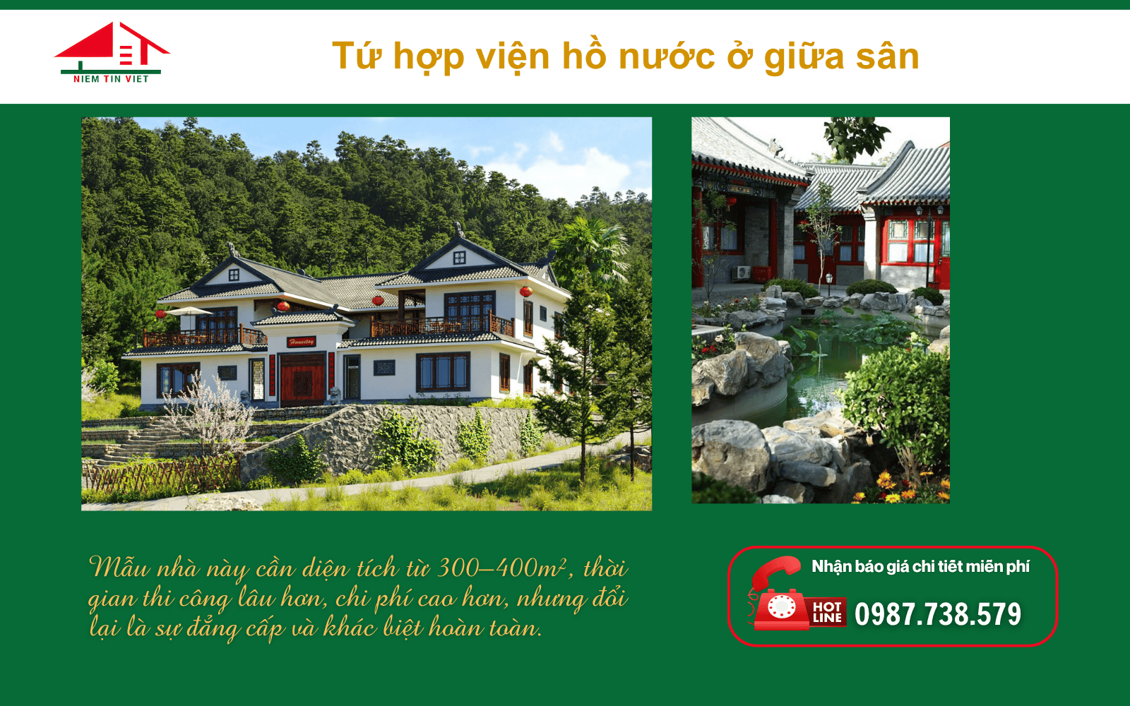 Xây nhà tứ hợp viện hiện đại - có tiểu cảnh