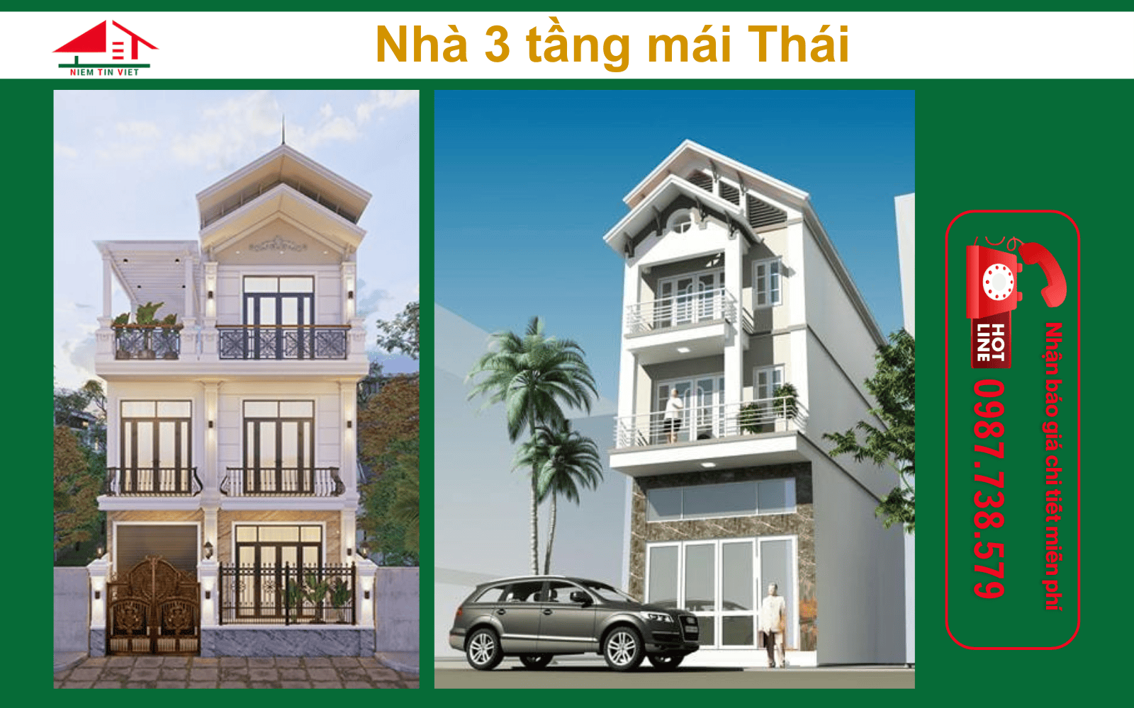 Xây nhà 3 tầng 60m2 hết bao nhiêu tiền - mẫu mái thái