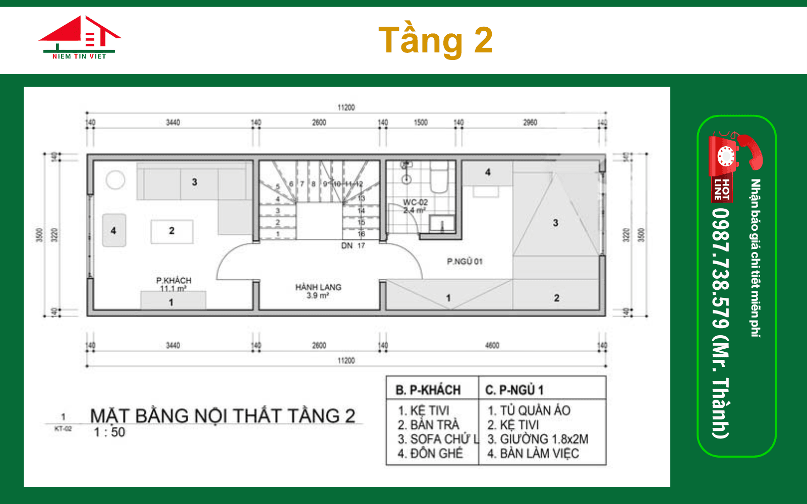 Công năng lầu 2 - xây nhà 4 tầng 40m2