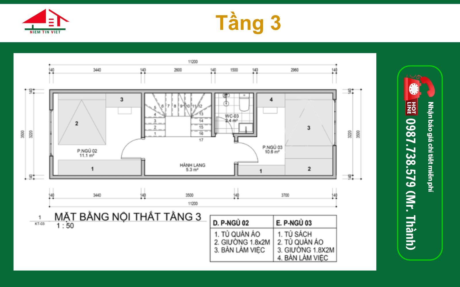 Công năng lầu 3 - xây nhà 4 tầng 40m2