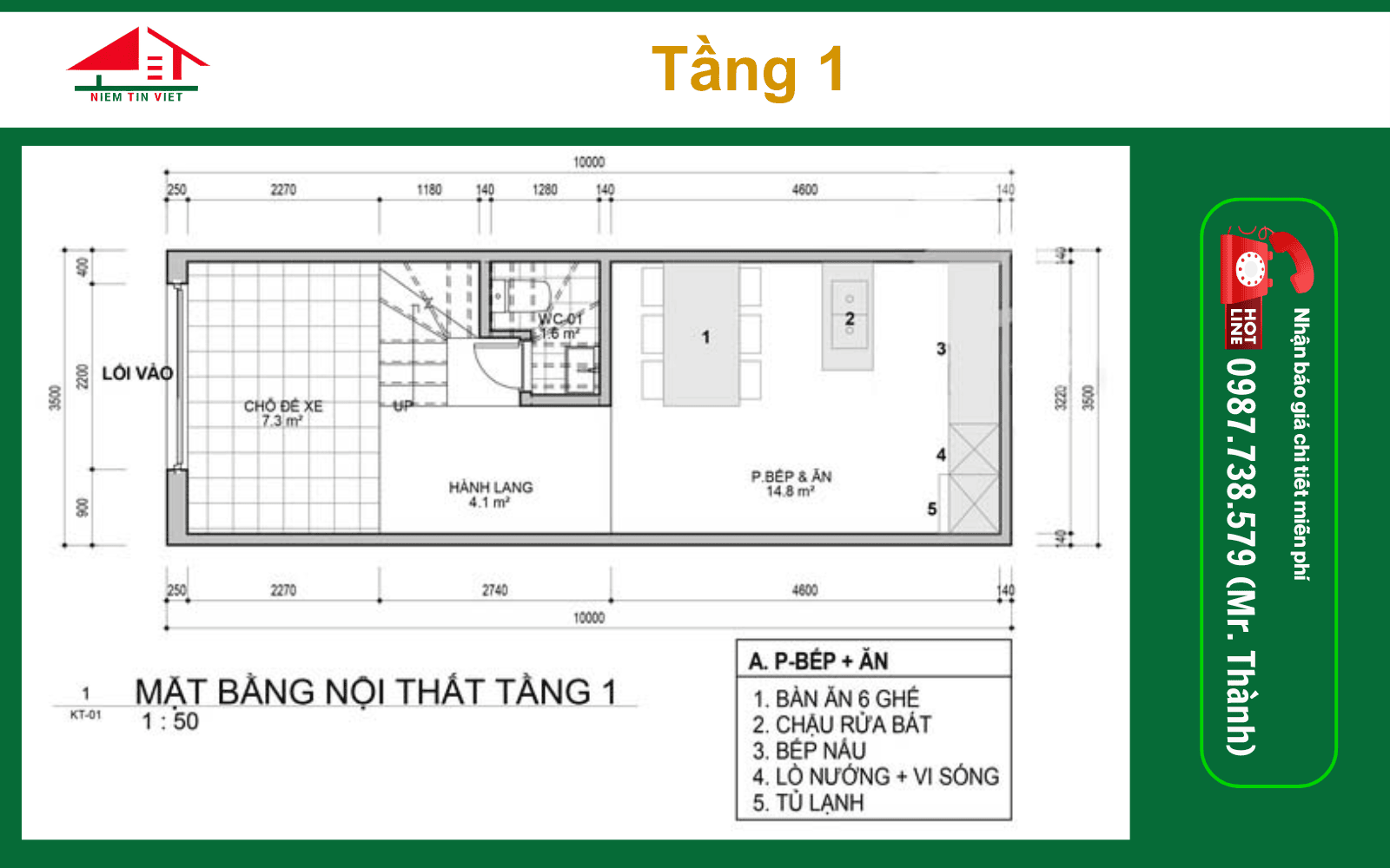 Công năng lầu 1 - xây nhà 4 tầng 40m2