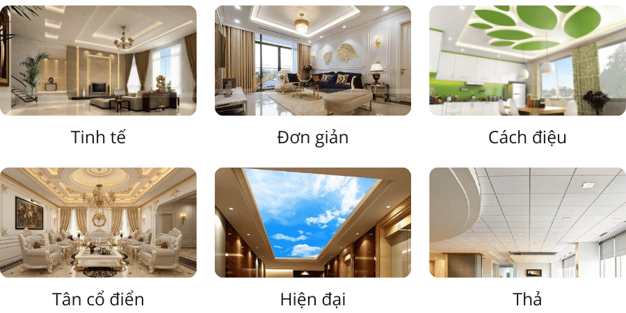 Hình ảnh thực tế trần thạch cao được sử dụng trong các gói xây dựng nhà