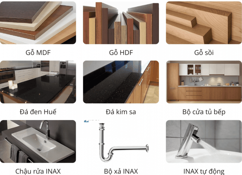 Hình ảnh thực tế vật dụng thiết bị bếp được sử dụng trong các gói xây dựng nhà