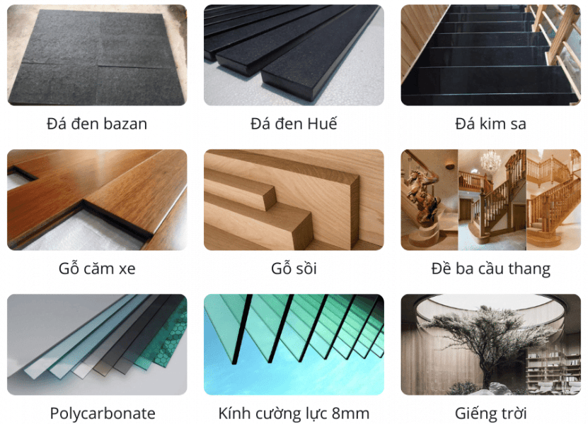 Hình ảnh thực tế vật liệu cầu thang được sử dụng trong các gói xây nhà